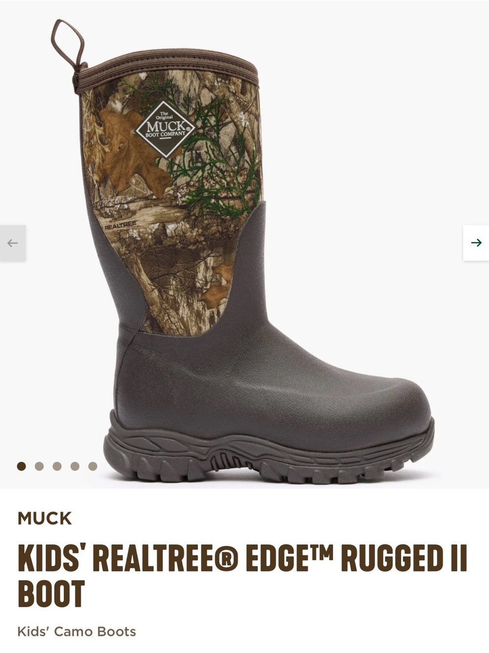 Muck Kids' Realtree Edge Rugged II Boot - Brown/Camo